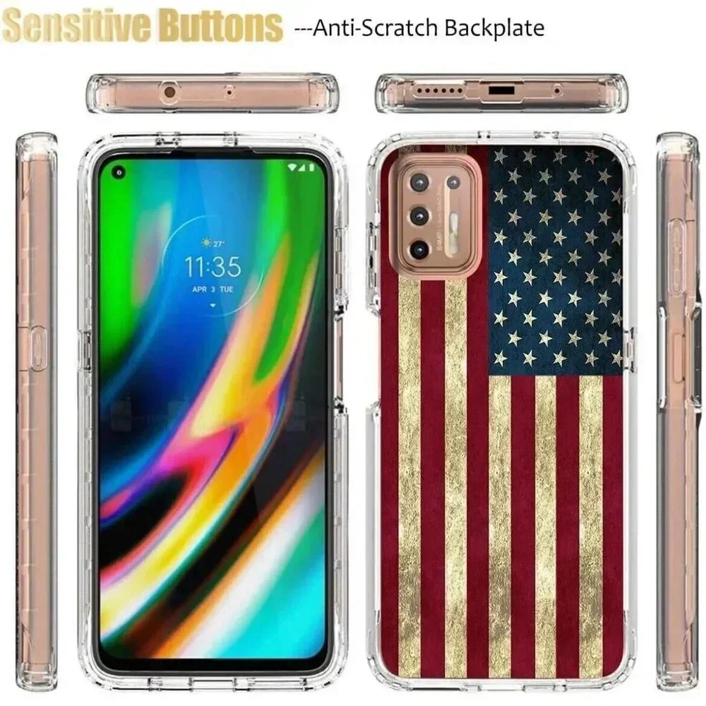 Flag‎ Case For Moto G9 Plus XT2087-1 6.81” With Tempered Glass Screen Protector